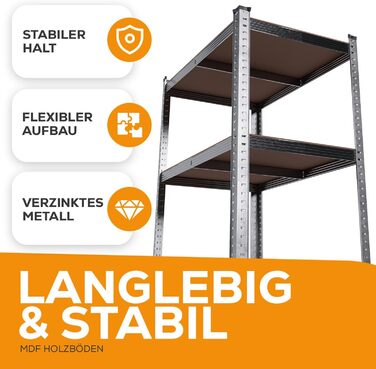 Надміцний стелаж, стелаж для зберігання, 40 x 90 x 180 см, стелаж зі сталевою рамою, вантажопідйомність до 875 кг кожен, 5 регульованих полиць, сріблястий СТАНДАРТ 90x180 см