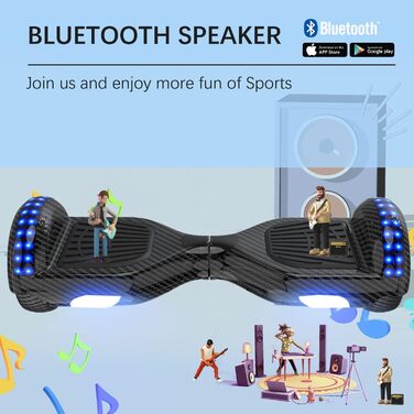 Ховерборди 6,5-дюймові для дітей та підлітків з Bluetooth - світлодіодний з потужним двигуном, подарунок для дітей, чорний колір