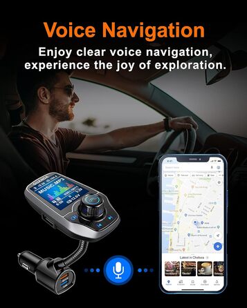 Передавач Bluetooth для автомобіля з 1,8-дюймовим кольоровим екраном Bluetooth Гучний зв'язок Автомобільний радіоадаптер Bluetooth 4 в 1 MP3-плеєр AUX 2 порти USB SD/TF карта (QC3.0 2.4A/5V сріблястий)