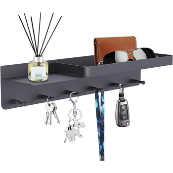 Ключниця Honsdom з полицею і 6 гачками, ключниця чорна, ключниця-органайзер, ключниця без свердління для настінного кріплення для