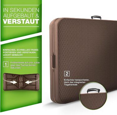 Складаний садовий стіл tillvex, вигляд з ротанга, 180x75 см Буфетний стіл з ручкою для перенесення Складаний стіл для саду, патіо та балкону Кемпінговий стіл на 6 осіб, коричневий