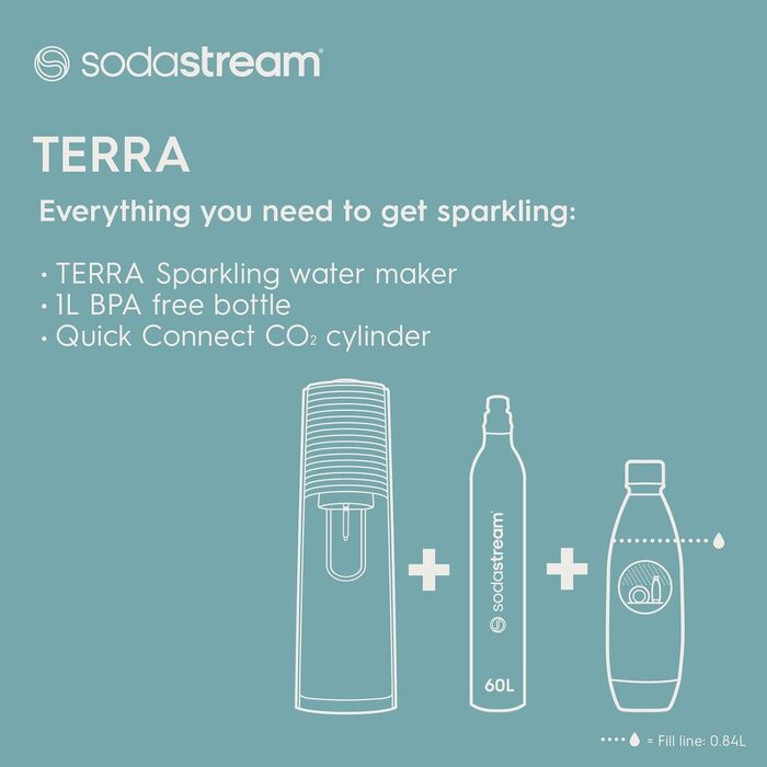 Підкислювач SodaStream Terra, біла пляшка для води Terra White рожевий газ x 1