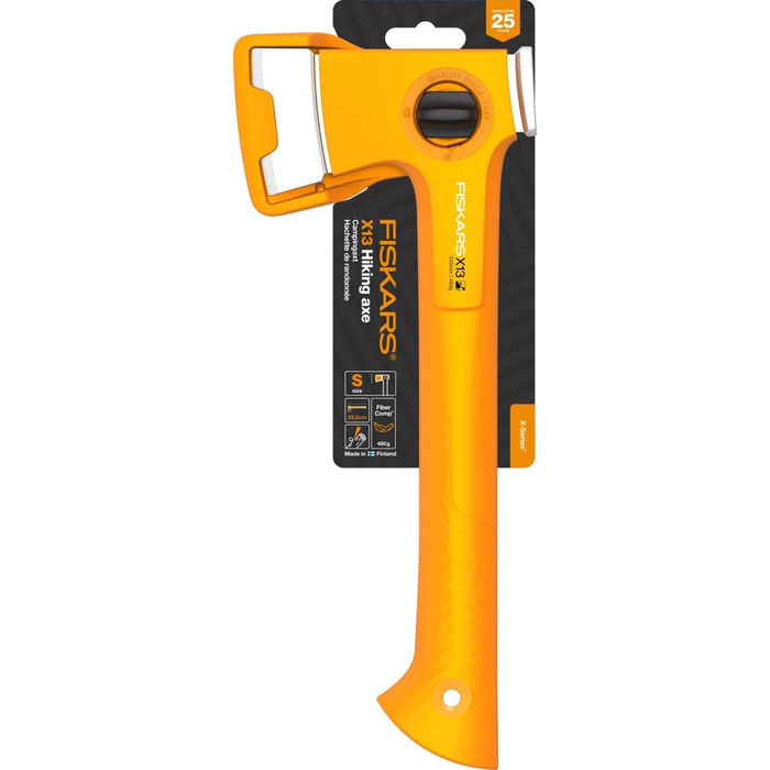 Сокира кемпінгова Fiskars X-Series X13, надлегка (480 г), вага голівки 325 г, довжина 33,2 см. Ідеально підходить для розколювання дров у походах та на кемпінгу. Подвійно загартована сталь/FiberComp, помаранчевий колір, 1069101 X13 (довжина 33,2 см)