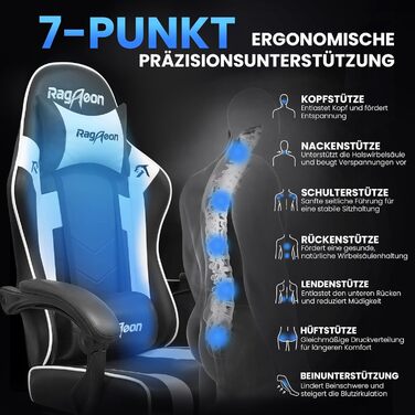 Ігрове крісло - Ергономічне ігрове крісло з підставкою для ніг, підголівником та поперековою опорою, регульоване по висоті, м&39яке, вантажопідйомність 150 кг, крісло для ПК, обертове крісло, чорне