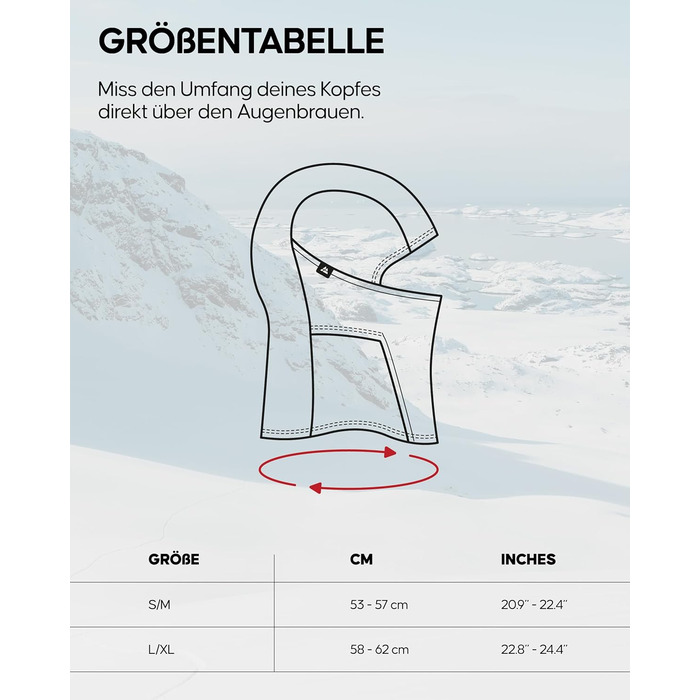 Балаклава DANISH ENDURANCE 100 мериносова, функціональна балаклава, легка лижна маска для холодної погоди, велосипедна кепка під шолом, унісекс, для чоловіків та жінок, розмір L-XL, чорний