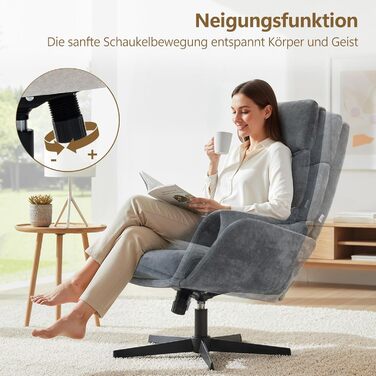 Крісло-реклайнер з підніжкою, крісло з високою спинкою, крісло для відпочинку з функцією гойдання, лляний вигляд, металева основа, м&39яке крісло для вітальні, спальні, сірий