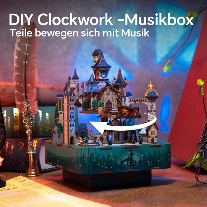 Музична шкатулка Tonecheer Дерев'яний 3D-пазл, набір моделей сім'ї котів своїми руками для дорослих, обертова музична шкатулка, дерев'яна головоломка Подарунки для прикраси будинку Подарунок на день народження Різдвяний підліток (Чарівний замок)