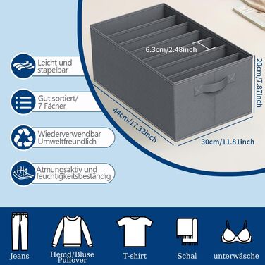 Комплект із 4 ящиків-органайзерів Niviy для гардеробу, складні коробки для зберігання одягу, штанів, спідньої білизни, штабелюваний органайзер для гардеробу, система коробок для зберігання з 7 відділеннями (Д44*Ш30*В20 см, сірий - комплект із 4 предметів 