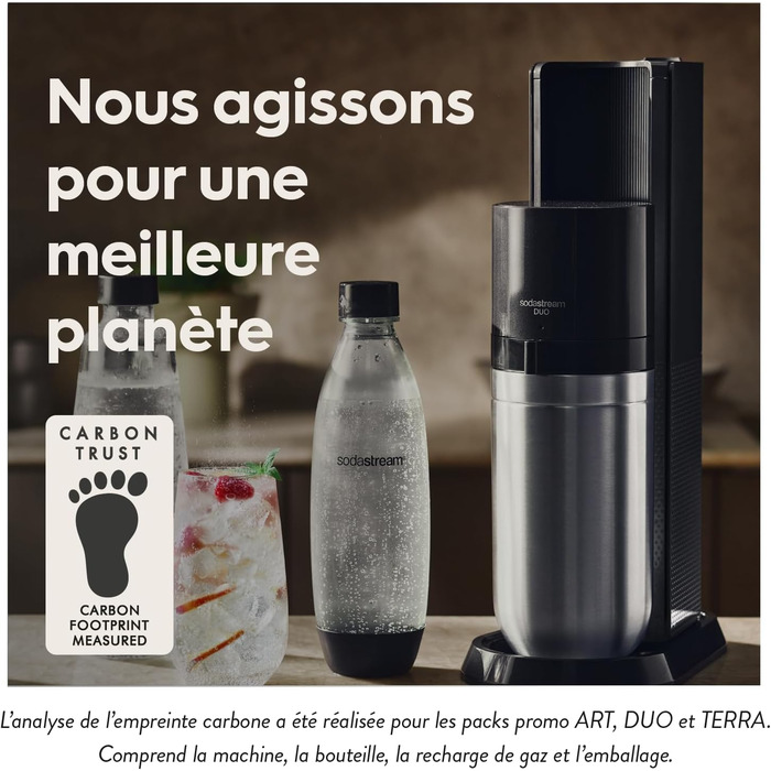 Пакет SodaStream Soda maker DUO з циліндром CO2 Quick-Connect, 2 шт. скляною пляшкою 1 л і пластиковою пляшкою 1 л, яку можна мити в посудомийній машині, висота 44 см, колір титан