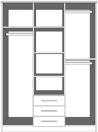 Шафа з дзеркалом, 2 двері, 3 шухляди - Шафа з орними дверима - Шафа для спальні - 64 x 150 x 210 см - Шафа для вітальні - Вішалка для одягу, Шафа Sonoma 3D Sonoma/Sonoma