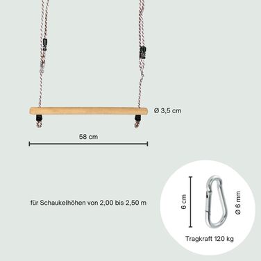 Гойдалка-трапеція h2i турнік з регульованою по висоті мотузкою та карабіном для підвішування дерев'яні гойдалки дитячі гойдалки на
