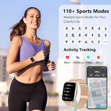 Розумний годинник для чоловіків та жінок, 2,01-дюймовий фітнес-трекер з функцією телефону/голосового помічника/нагадування про повідомлення, фітнес-годинник з монітором серцевого ритму та сну (рожеве золото, метал рожевий силікон) Рожеве золото рожевий