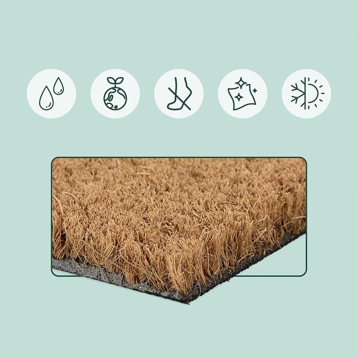 Килимок для дверей Relaxdays Coconut 80x50 см, малюнок оленя, нековзний, водонепроникний, для використання всередині та зовні приміщень, натуральний/чорний