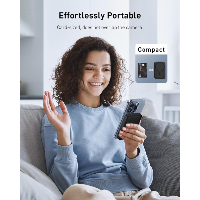 Магнітний зовнішній акумулятор для iPhone 15/14/13/12 серії, USB-C бездротова швидка зарядка Powerbank, Mini Power Bank PD 20W, ма