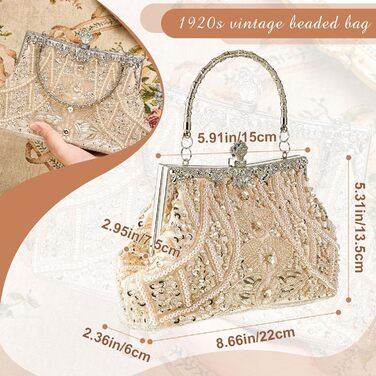 Елегантна вечірня сумочка-клатч Амілав у стилі 1920-х років з бісером для жінок, ідеальна для нареченої, гостей весілля, випускного, балу чи вечірки, колір шампань