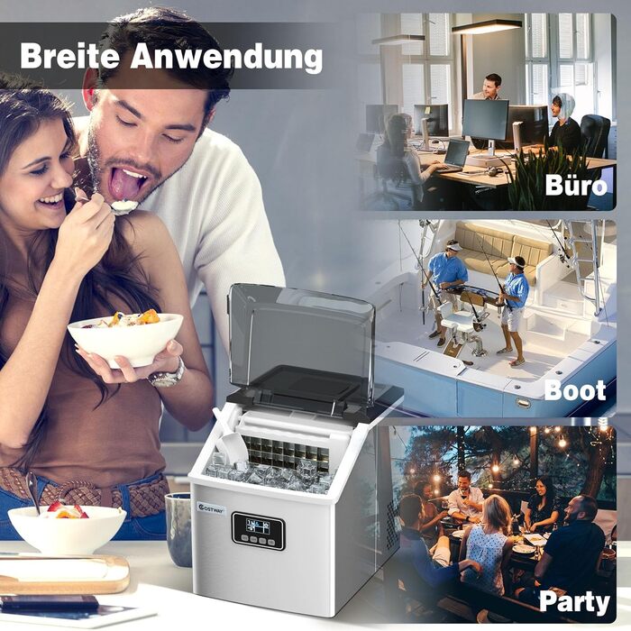 Машина для виробництва кубиків льоду COSTWAY 2.4 л, льодогенератор 18 кг за 24 години, льодогенератор 24 кубики льоду за 15 хвилин, льодогенератор з лопатою/таймером/функцією самоочищення
