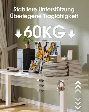 Стіл Flamaker з регульованою висотою, повна стільниця 160 x 60 см, стіл з електричним регулюванням висоти з пам&39яттю, ігровий стіл з нагадуванням про сидячий режим та зарядкою через USB (білий) Білий 160 x 60 см