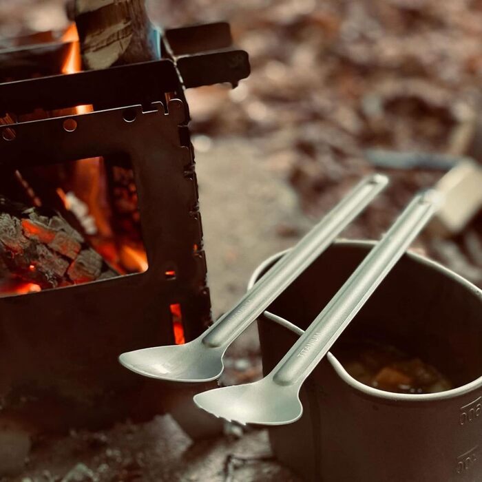 Титанова ложка Ложка з довгою ручкою Свинячі кемпінгові столові прибори, Надлегкий титановий набір столових приборів для кемпінгу,
