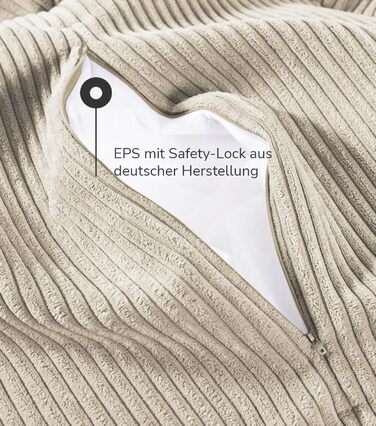 Пуф або табурет мокебо з вельветовим чохлом The Calm One, табурет або пуф для сидіння з наповнювачем з EPS-бісеру, також як пуф для ніг з вельвету або журнальний столик для вітальні розміром 65x55x35 см (Ш/Г/В) бежевого кольору, квадратний, вельветова тка