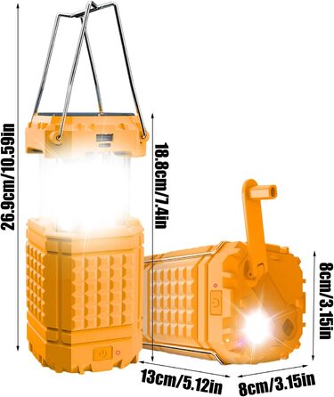 Яскраве освітлення на сонячній енергії Сонячний кемпінговий ліхтар, акумуляторний, 3000 мАг, водонепроникний портативний ліхтар для подорожей, походів, піших прогулянок, використання в автомобілі, на риболовлю, екскурсії, помаранчевий