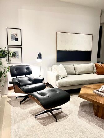 Крісло-рекламо з натуральної шкіри з пуфом, сучасне крісло під телевізор, обертовий шезлонг з пуфом, фіксований кут нахилу 105, унікальний дизайн з м&39якою подушкою, чорний каркас з горіхового дерева