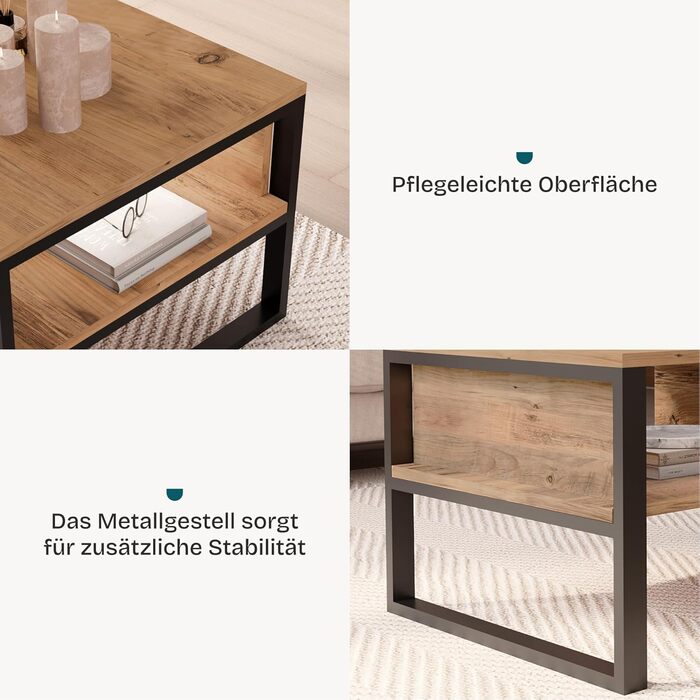 Журнальний столик Laukaa, стіл для вітальні, прямокутна стільниця, приставний столик, 100 x 60 x 45 см, журнальний столик з місцем для зберігання, колір рустикального дуба, рустикальний дуб/чорний