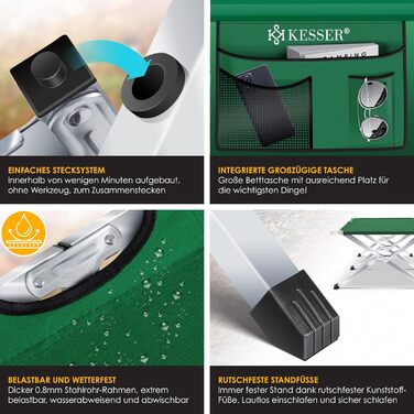 Кемпінгове ліжко KESSER, розкладне ліжко, включаючи сумку для перенесення, туристичний ліхтарик та бічну кишеню, розміром 190 см або 210 см. Міцне похідне ліжко, вантажопідйомність 150 кг, металева труба, тканина Оксфорд 600D, портативне, зручне дорожнє л