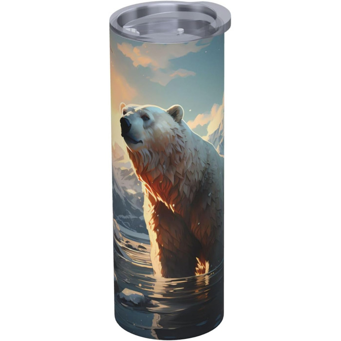 Кухоль з прямою трубочкою, дизайн білий ведмідь взимку, дорожній кухоль з принтом, підходить для кемпінгу, офісу та дому, 590 мл