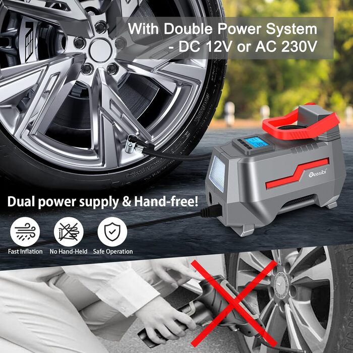 Портативний компресор REESIBI 10 бар, з цифровим дисплеєм, підключення 12В 230В для транспортного засобу/автомобіля