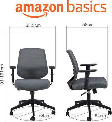 Ергономічне офісне крісло Storeo Basics, стілець для роботи з регульованими підлокітниками, поперекова підтримка, крісло керівника з сітчастої тканини, захисне для спини, легке складання, 63,5 x 58,4 x 91,4 см, сірий, без підголівника, сірий