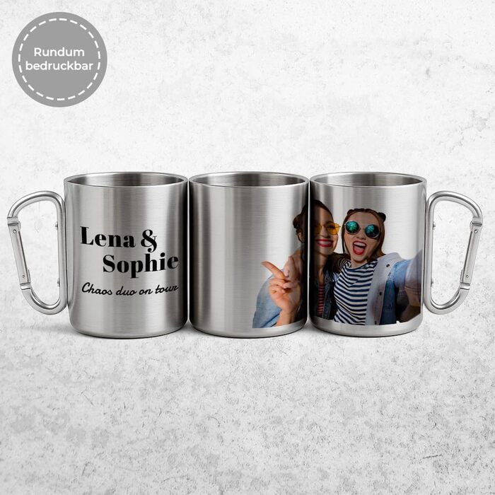 Персоналізована кружка з нержавіючої сталі з карабіном Ідея подарунка 330 мл Кружка Кемпінг Клуби Карнавал, кружка Марді Гра Кружка для клубу Марді Гра Персоналізована Срібна, блискуча