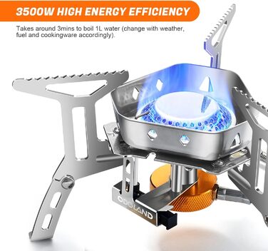 Газова кемпінгова плита Odoland потужністю 3500 Вт з п&39єзоелектричним запалюванням, вітрозахисна газова кемпінгова плита для всіх нагвинчуваних газових картриджних пальників, з адаптером, складна кемпінгова плита, червона з вітровим склом