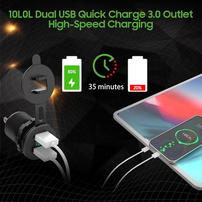 Адаптер зарядного пристрою для гольф-кара, двопортовий адаптер живлення USB швидкої зарядки 3.1, 5A для клубного автомобіля для го