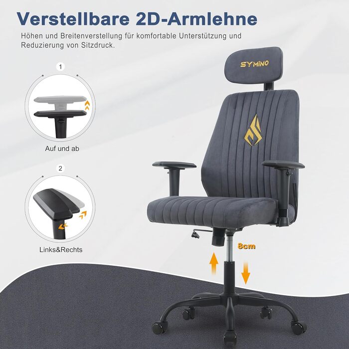 Розкішне офісне крісло Symino, ергономічне ігрове крісло, функція гойдання та регульоване по висоті поворотне крісло, крісло для домашнього офісу, крісло для столу, крісло керівника та комп&39ютерне крісло, 150 кг (імітація замші, сірий) Імітація замші, с