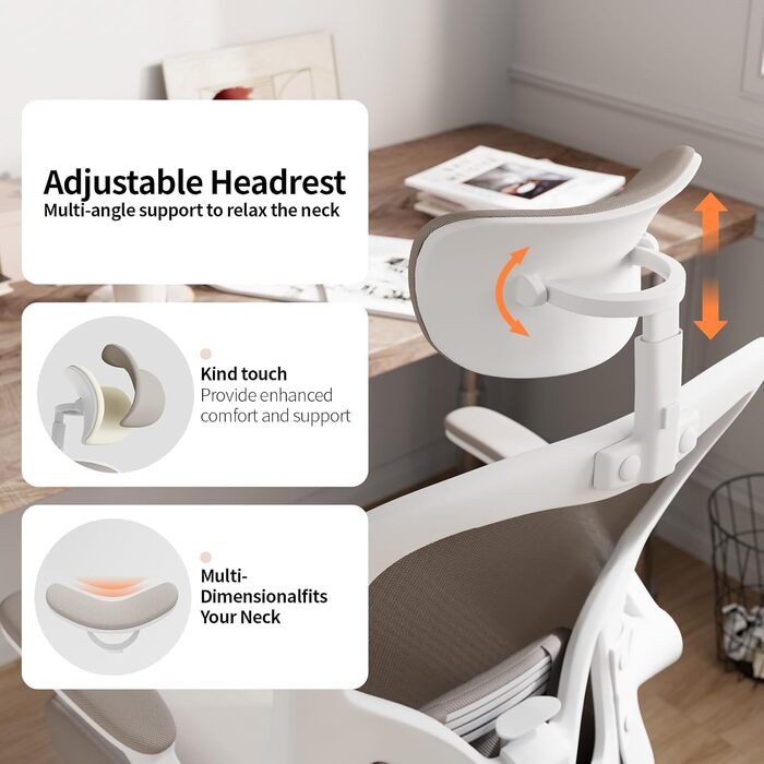 Ергономічне офісне крісло Monhey, висока спинка, сітчаста тканина, комп&39ютерне крісло з відкидними підлокітниками, регульованою поперековою опорою та підголівником, обертове крісло для дому та офісу 01beige