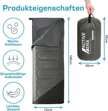 Спальний мішок Active Era Blanket - Спальний мішок, від -3C до 15C Літо, весна, осінь - Легкий спальний мішок для використання на вулиці та в приміщенні, чорний