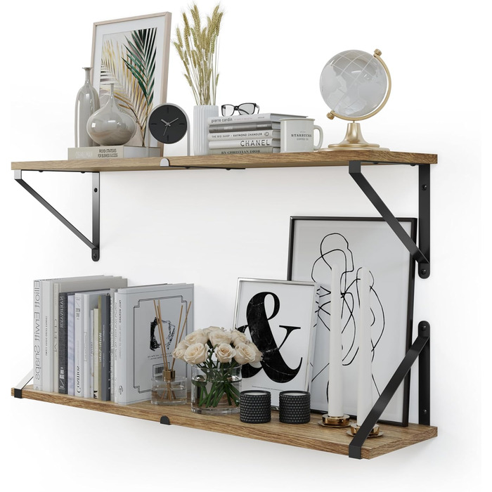 Настінні плаваючі книжкові полиці CASSA ZENO, комплект з 3 шт. , 80 см x 20 см, книжкова полиця для спальні, вітальні, офісу, ванної кімнати, кухні, дерев&39яна, рустикальна, з металевим кронштейном (натуральний колір), натуральний колір, 3 20 Г x 80 Ш x 