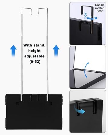Дзеркало зі світлодіодом, Дзеркало з регулюванням висоти, 3-х стороннє розкладне дзеркало з гачком, Акумуляторне дзеркало для гоління для стрижки волосся, Макіяж, зі збільшувальним дзеркалом 10 разів і шарфом перукаря, 360