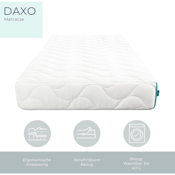 Ортопедичний матрац 90x200 см, рівень жорсткості 3 - висота 20 см, 3 шари - сертифікований Oeko-Tex матрац, що згортається в рулон, з 1 подушкою з піни з ефектом пам&39яті - матрац з піни, вироблений у Європі компанією DAXO, 90 x 200 см, висота 20 см.