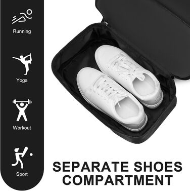 Чоловічий спортивний рюкзак Seyfocnia, водонепроникний рюкзак з відділенням для взуття, легкий дорожній рюкзак, чорний 20 дюймів темно-чорний