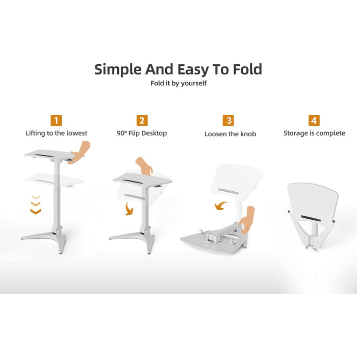 Мобільний стіл для ноутбука Claiks, регульована висота (FSC) 7545 см, складаний та з колесами для гнучкого домашнього офісу, верхня частина з нахилом 90, легкий та компактний, ідеально підходить для дивана, ліжка та крихітного офісу (білий), високоякісний