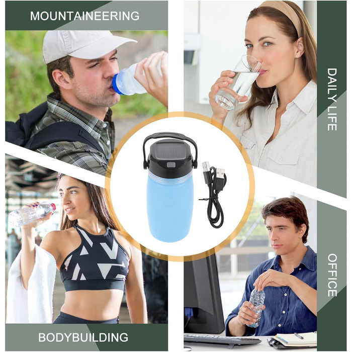 Сонячний чайник Supvox USB для кемпінгу з сонячною зарядкою, легкий, багатофункціональний як чайник і нічник, портативний для пригод на свіжому повітрі, синій, для кемпінгу та походів