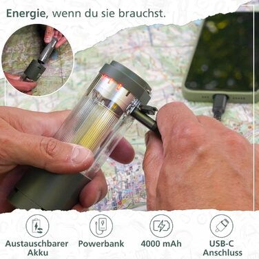 Світлодіодний ліхтар для кемпінгу, 450 люмен перезаряджається з акумулятором та зовнішнім акумулятором (4000 мАг), до 150 годин роботи, водонепроникний IP44, лампа для намету, ліхтар та ліхтарик, USB-C, вуличний ліхтар для кемпінгу та надзвичайних ситуаці