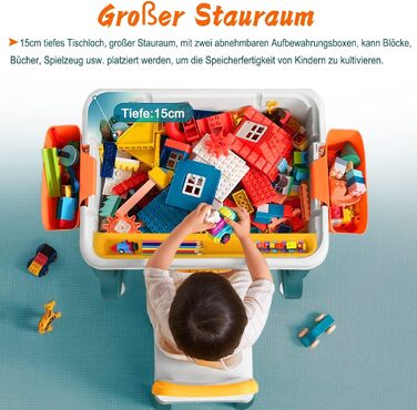 Комплект дитячого столу та стільця 5-в-1 дитячий стіл та стілець, ігровий стіл з будівельними блоками та 2 стільцями двостороння стільниця багатофункціональний ігровий стіл із місцем для зберігання навчальних та розвиваючих ігор будівельні блоки 5-в-1, ве