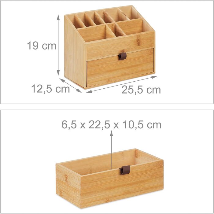 Органайзер для косметики Relaxdays, Органайзер для макіяжу з шухлядою, Тримач для пензлів, Бамбук, ВxШxГ 19 x 25,5 x 12,5 см, Натуральний