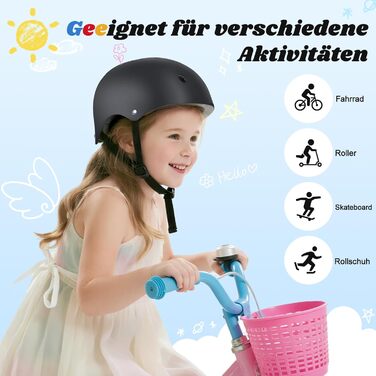 Дитячий велосипедний шолом Smilfree, шолом для хлопчиків-скейтерів легкий велосипедний шолом для дітей та дівчаток від 5 років - шолом для скейтерів, дитячий шолом для велосипеда, скейтборда, самоката, BMX, для дітей та дорослих, чорний, M