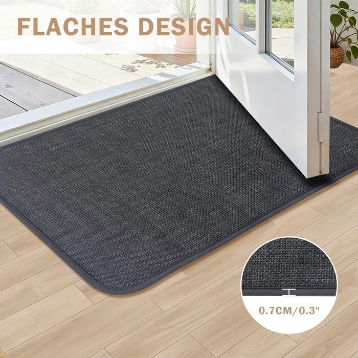 Килимок для внутрішніх дверей 60 x 90 см, килимок, що миється, вбираючий килимок, нековзний килимок, тонкий вхідний килимок для використання всередині приміщень, для вхідних дверей, темно-сірий 60 x 90 см (прямокутний)