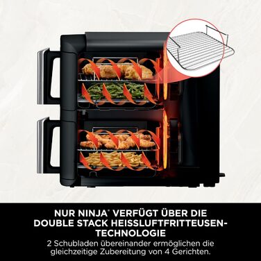 Аерофритюрниця Ninja Double Stack, 7,6 л, на 6 порцій, чорна