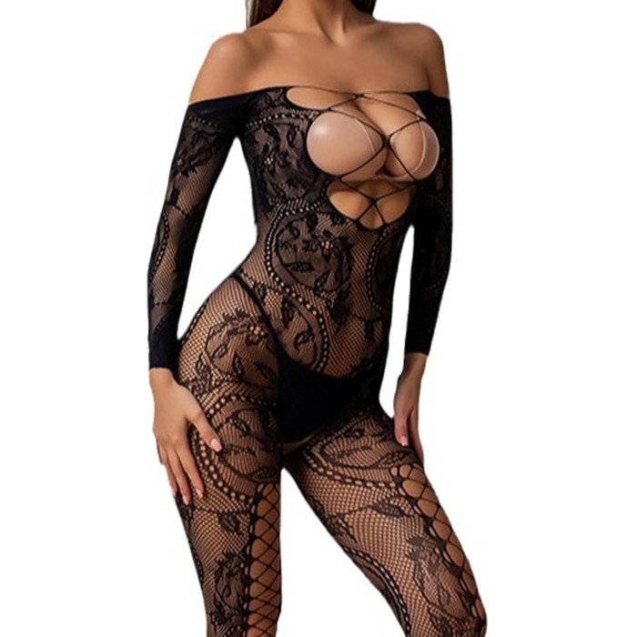 Жіночий сексуальний бодістокінг SNDE, сітка, мереживні вставки, еластичний, універсальний розмір