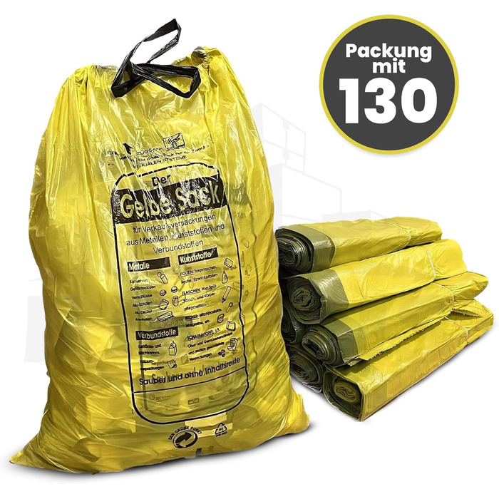 Жовтих пакетів для переробки та відходів, 90 л, 130